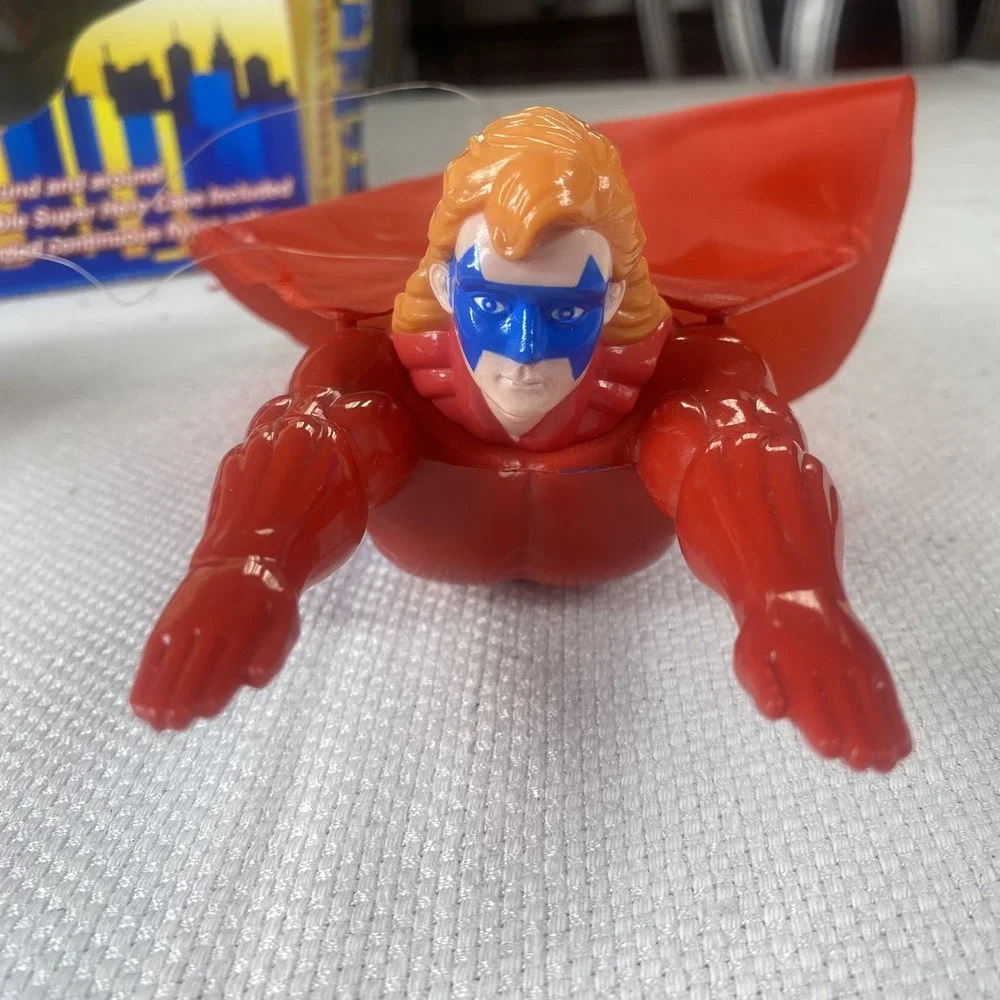 Flying Super Hero Action Figure Toy Battery Operated Cape Included Spins In Air